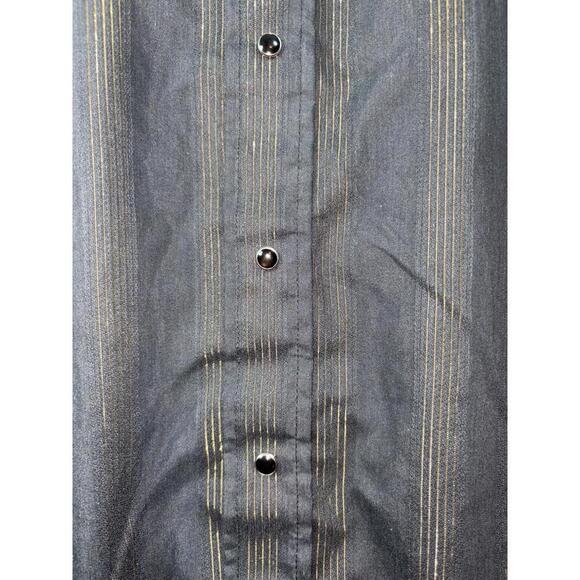 Vtg Ranch & Town Panhandle Slim L 16.5/34 Gld Metallic Stripe Western Pearl Snap - Picture 3 of 12